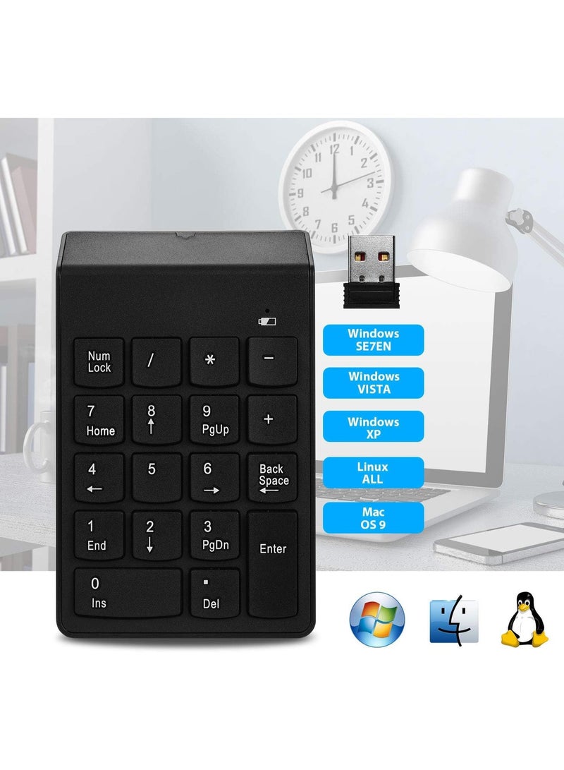 NAMA Wireless Numeric Keypad 18Keys Portable Number Numpad with 2.4G Mini USB Receiver for Laptop Notebook, Desktop, Surface Pro, PC - Black - Image 5